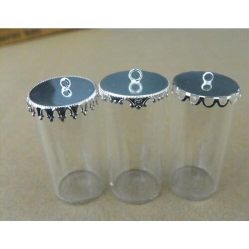 40x20mm One side open tube glass globe finding set silver plated lace tray glass bottle jewelry diy pendant