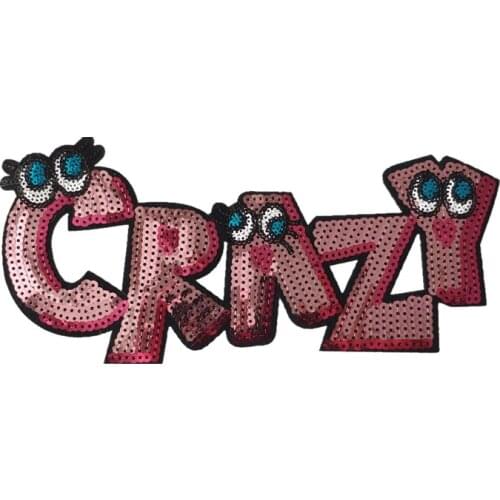 CRAZY Letters Patch Clothes Stickers Cartoon Eyes Sequins Biker Badge Iron On Patches For Clothing Strange Things Christmas