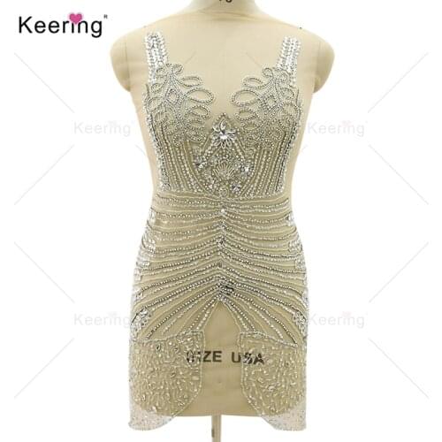 New Beaded And Sequin V Necks Bodice Rhinestone Applique For Dress Clothes WDP-387