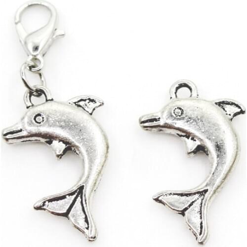 New Arrival 20pcs Silver Dolphin Dangle Charms Lobster Clasp DIY Bracelet Necklace Pendants Jewelry Hanging Charms