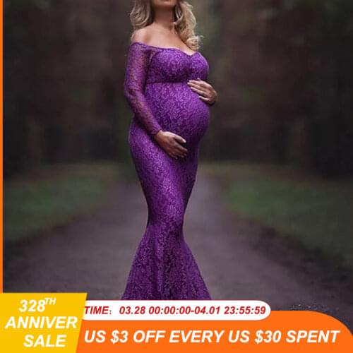 Clothes For Pregnant Women Maternity Lace Off Shoulder V Neck Long Dress Gown For Pregnant Fancy Shooting Photo Session Props
