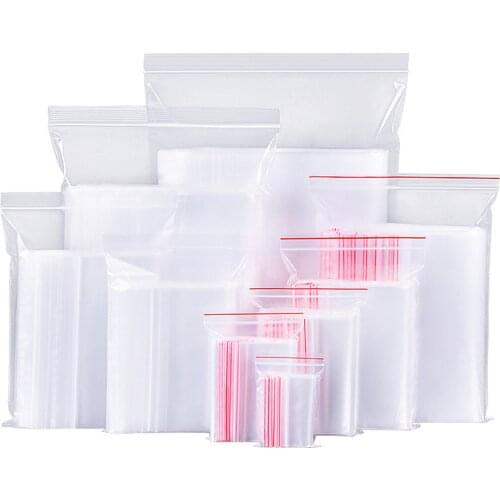 Zip Lock Bags 100 pcs, Resealable Bags, Polybags, Multiple Size Choice Plastic Zip Bags for Beads, Charms, Make Up and Samples