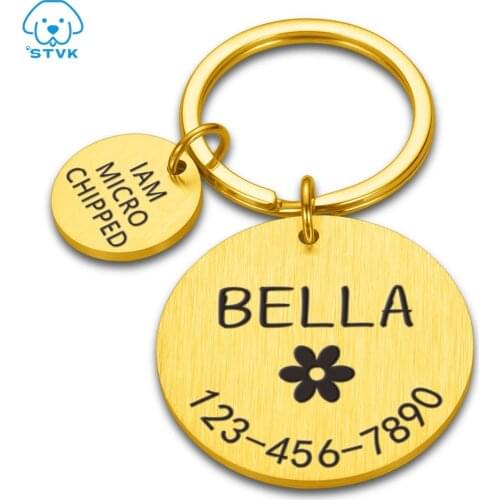 Personalized Pet ID Tag Anti-lost Engraved Pet ID Name for Cat Puppy Dog Tag Pendant Keyring Round Pet Collar Accessories Custom