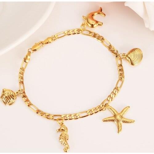 PNG Charm dolphin shell starfish Bracelet for Women Gold Christmas gifts cute kids girls Hand Chain Jewelry anklets Arab gift