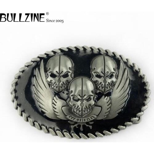 The Bullzine Skull belt buckle with pewter finish FP-03469 suitable for 4cm width snap on belt
