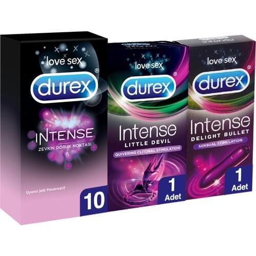 Durex Delight Bullet Vibrator + Durex Little Devil Vibrating Ring + Intense Stimulating Condoms 10'lu