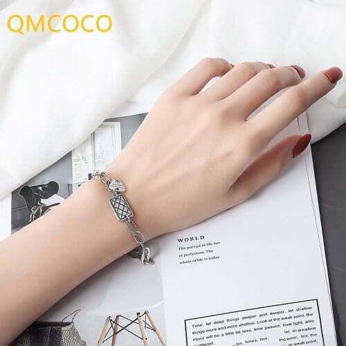 QMCOCO 925 Silver Chain Brcacelet For Women New Style Fashion Vintage Punk English Letter Tag Pendant Party Jewelry Gifts