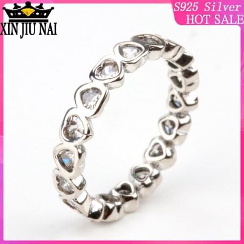 Silver 925 jewelry smoked black oxidation process womens diamond heart connected retro personality ring