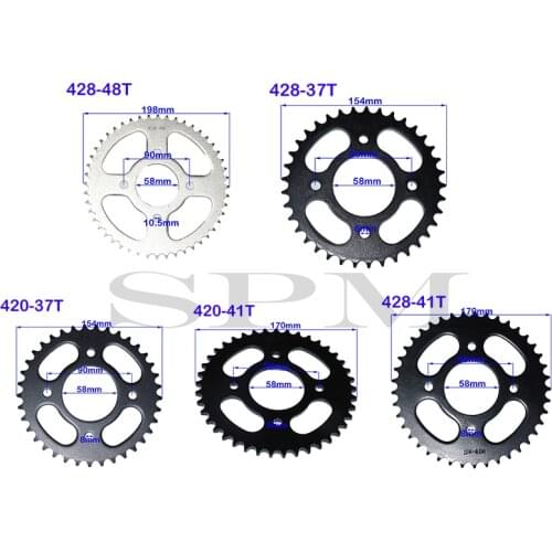 Motorcycle scooter gear 420/428 37T 41T 48T tooth 58mm / 90mm rear sprocket suitable for off-road motorcycles