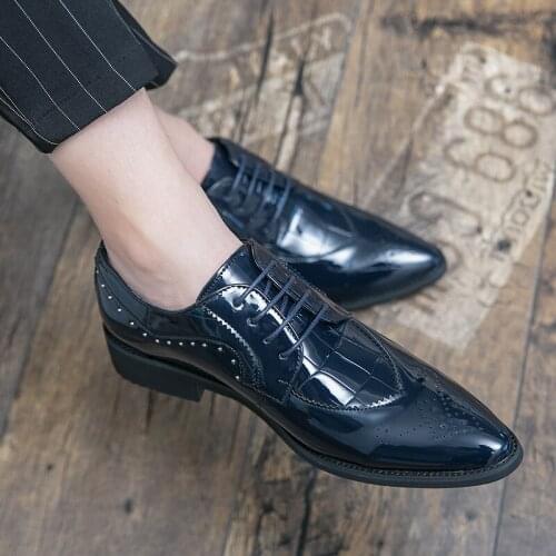 Mens Oxford Shoes Leather Luxur Sapato Social Formal wear Man Wedding Dress Office Pointed Toe Lace Loafers Business Shoes
