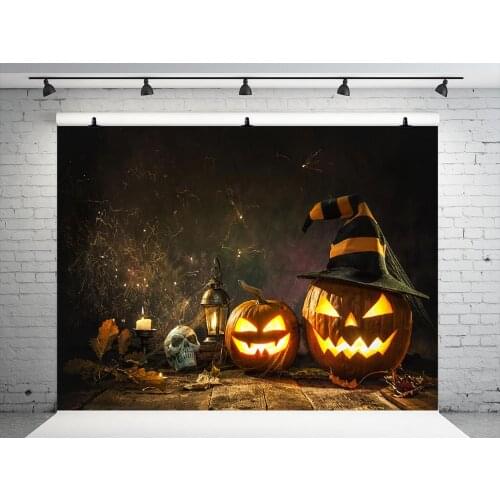 VinylBDS Halloween Photography Backdrop Pumpkin Lantern Wood Floor Background Photo Shooting Props