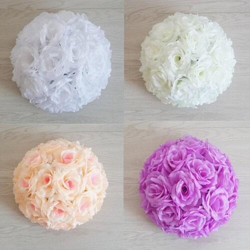 High Quality Wedding Decoration Centerpieces Kissing Ball Artificial Silk Rose Flower Ball Hanging Ornament