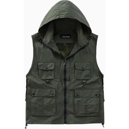 Men Hooded Vest Waterproof Quick Dry Mesh Vest Men Gilet Sleeveless Jackets with Big Pocket Spring Summer