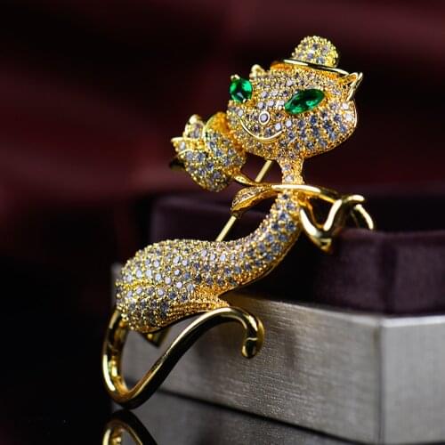 Gold Sexy Cat Brooch Cute Cat Animal Pet Brooches Pins Casual Office Gifts Trendy Pet Brooch Hat Accessories Shinning Jewelry
