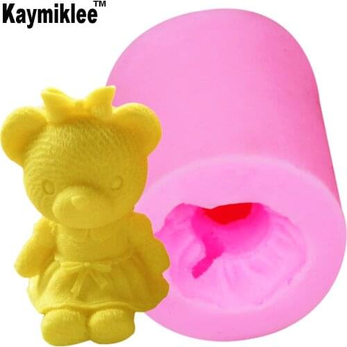Kaymiklee S082 1PCS Bear Girl Shaped Silicone Soap Mold Cake Decoration Fondant Mold Food Grade Silicone Mould 4.8*4.8*5.5cm