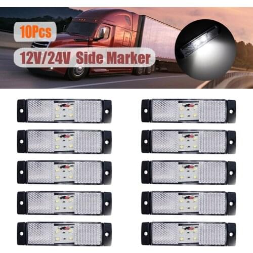10x 12V 24V 4LED Side Marker White Lights Position Lamp Car Clearance Rear Tail Light Indicator Trailer Truck Lorry Van Caravan