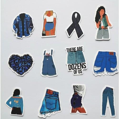 35pcs Jeans Blue trend graffiti DIY waterproof Stickers For Suitcase Skateboard Laptop Luggage Fridge Phone DIY Decal Stickers