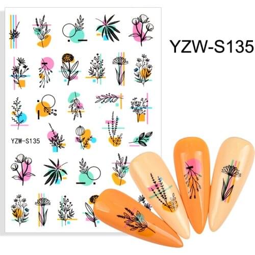 3D Stickers for Nails Line Grass Flowers Design Nail Foil Decal Sliders Stickers for Manicure Nail Art Decoration Accessories