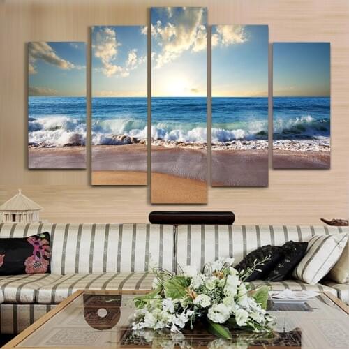 Unframed 5 Pieces Modern Wall Fallout Painting On Canvas Sea Wave Landscae Cuadros Decoracion Wall Pictures For Living Room