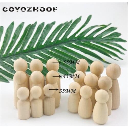 60Pcs Family Peg Dolls (55mm-35mm)Best Kids Christmas Gifts Handmade Maple Wood Unpainted Wedding Cake Dolls Decor Dolls Toys