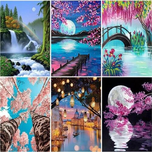 DIY Landscape 5D Diamond Painting Full Round/Square Drill Scenic Diamond Art Embroidery Cross Stitch Sunset Home Decoration