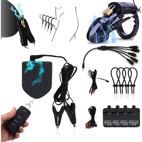 Wireless Remote Control Electro Shock CB6000 Chastity Device Cock Cage Penis Bondage Ring Nipple Clamp SM Sex Toys For Women Men