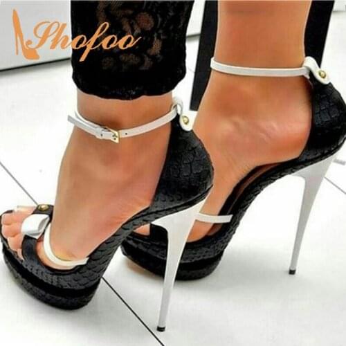 Snake Pattern Ankle Strap High Stilettos Platform Sandals Woman Thin Heels Buckle Large Size 12 15 For Ladies Summer Shoes Party