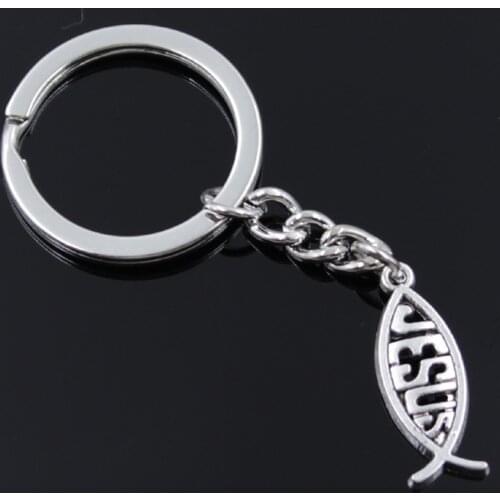New Fashion Men 30mm Keychain DIY Metal Holder Chain Vintage Fish Jesus 27x10mm Bronze Pendant Gift