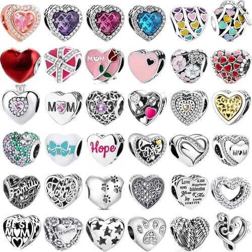Heart Collection 925 Sterling Silver Love Heart charms beads fit Original Silver 925 Bracelet Necklace Silver 925 DIY Jewelry