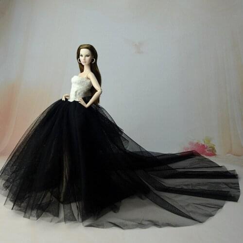 Handmade Long Tail Wedding Dress Evening Party Ball Gown Lace Skirt Bridal Veil Clothes For Barbie Doll Accessories High Quality
