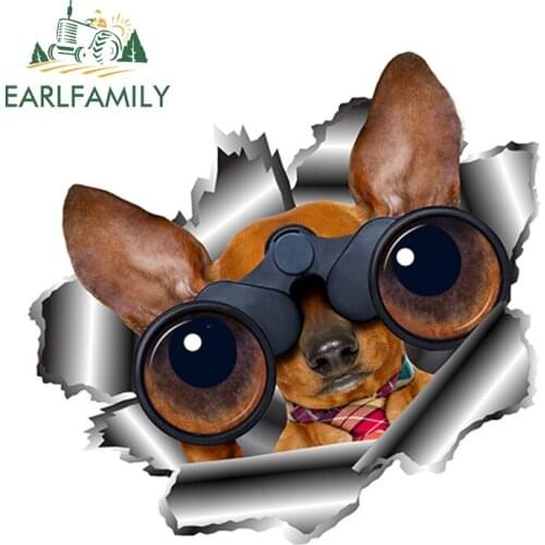 EARLFAMILY 13cm x 12.6cm Full Color Pet Dog Car Sticker Torn Metal Car Bumper Window Decal Reflective Sticker Animal Car Styling