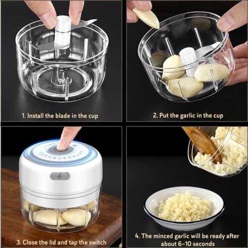 100/250/300ml Mini Electric Garlic Masher USB Charging Vegetable Garlic Press Wireless Smart Electric Kitchen Food Meat Chopper