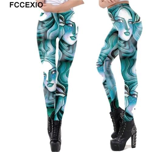 FCCEXIO Women Jogging Western Style Head Portrait Print High Quality Leggings Fashion Elastic Pants Sporting Fitness Leggins