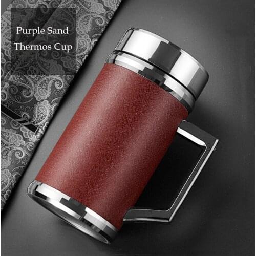 New 380ml Purple Sand Thermos Mug With Handle Business Office Thermos Cup For Tea Coffee Water Lid Insulated Tea Mug Gift
