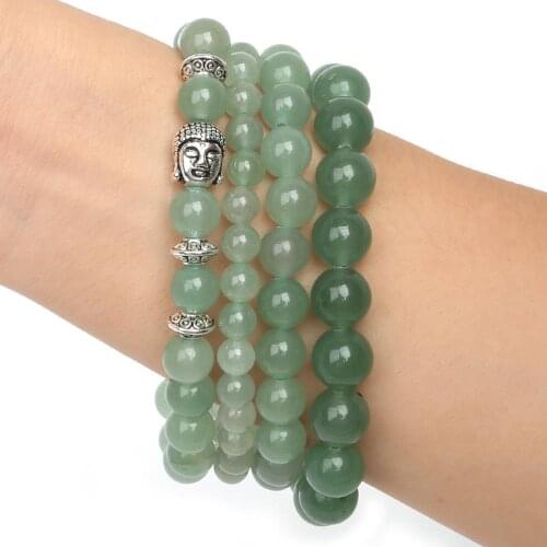 Hot Sale 6mm/8mm/10mm Natural Stone Bracelets Bangles with Green Aventurine Beads Elastic Rope for Men and Women Fashion Jewelry