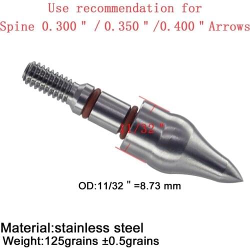 Stainless steel Bow and arrow shooting practice target with an outer diameter 11/32 and a weight 125 grains. Made in Maifield