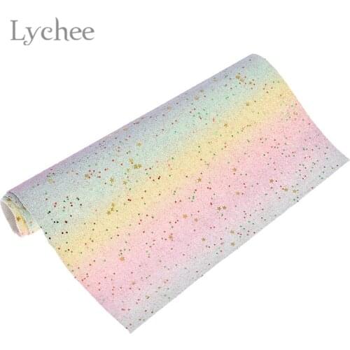 Lychee Life 21x29cm A4 Rainbow Glitter PU Leather Fabric High Quality Synthetic Leather DIY Material For Handbag Garments