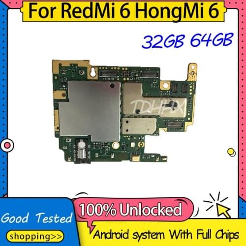 Full Working For Xiaomi HongMi RedMi 6 Motherboard 100% Unlocked Original 32GB 64GB For Xiaomi 6 RedMi 6 Logic Board Mainboard