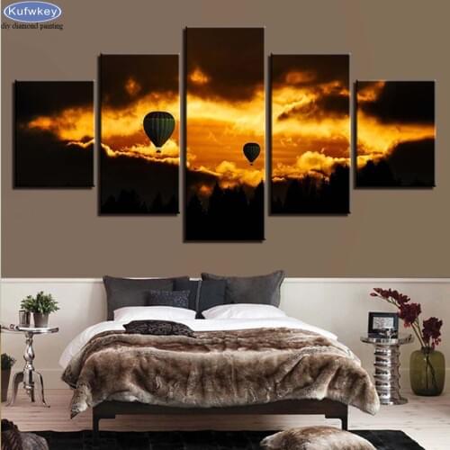 5pcs sets diamond embroidery Hot Air Balloon Landscape 5d diy diamond painting full square round mosaic pictures of rhinestones