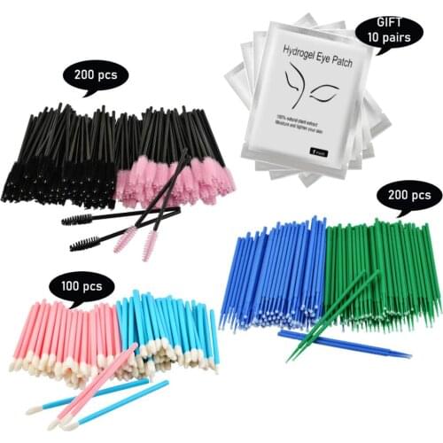Eyelash extension kit promotion gift 10 pairs of eye masks 200 eyelash brush sticks 200 micro sticks 100 disposable lip brushes