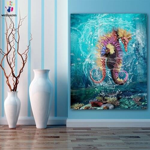 DIY colorings pictures by numbers with colors A pair of the hippocampus picture drawing painting by numbers framed Home