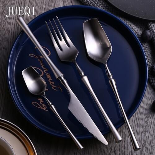 JueQi Stainless Steel Golden Cutlery Set Mirror Polishing Dinnerware Tableware Dinner Knife Fork Foods Tools Kitchen Accessories