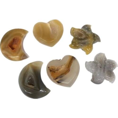 Natural Carved Agate Geode Heart Moon Chakras Crystals Healing Gemstone For Christmas Decoration 1pcs