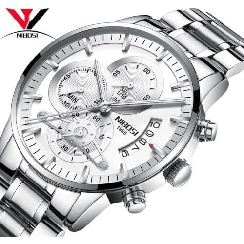 NIBOSI Men Watches 2018 Luxury Brand Stainless Steel Watch Men Water Resistant Dress Fashion Quartz Wristwatch Man Clock Luxury