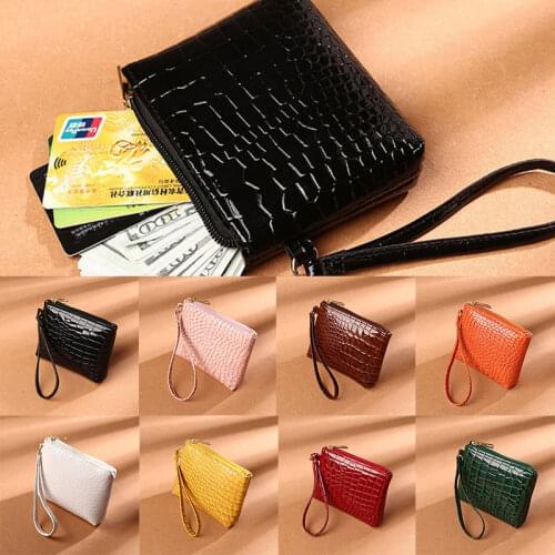 Solid Color PU Coin Purse Women Stylish Small Items Mini Bag Retro Elegant High Quality Crocodile Pattern Leak-proof Card Holder