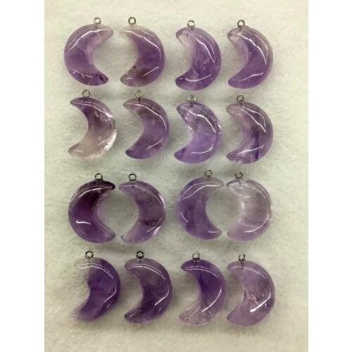 Wholesale 10pcs/Pack Lavender Amethysts Stone Bead Pendant,Moon Shape Gem Stone Jewelry Necklace DIY,30x12mm