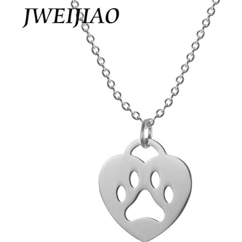 JWEIJIAO Pet Dog Cat Paw Footprint Necklaces Cute Animal Paw Love Heart Pendant Necklace For Women Girls Jewelry SKU24
