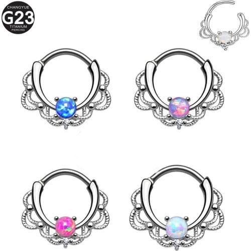 1PS Ear Piercing G23Titanium Piercing Hoop Rod Anti-allergic 16G Opal Nose Ring Earrings Fashion Ear Nose Piercing Body Jewelry