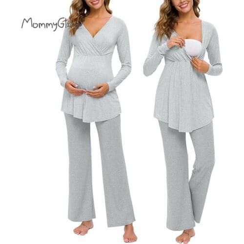 Maternity Nightwear Women Pregnancy Nursing Baby T-shirt Tops+pants Pajamas Set Suit Breastfeeding Homewear For Pregnant Women