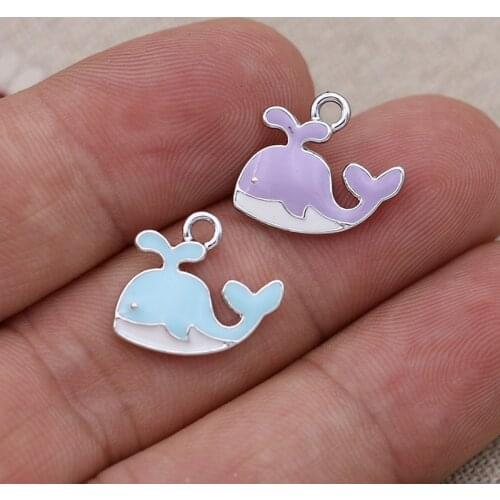 8pcs Enamel Silver Color Whale Charms Pendant for Jewelry Making Earrings Bracelet Necklace Accessories DIY Craft 17x14mm